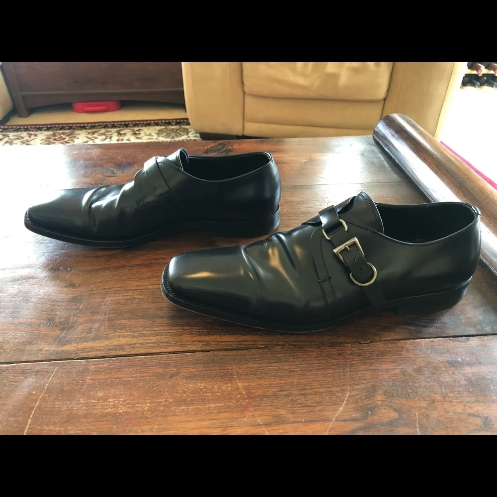 Prada Black Leather Monk Strap Men’s Dress Shoes